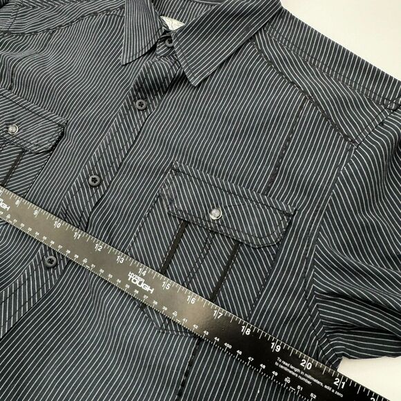 Chalc Men Large Blue Stripe western rodeo Pearl Snap Long sleeve button up shirt - Picture 9 of 9